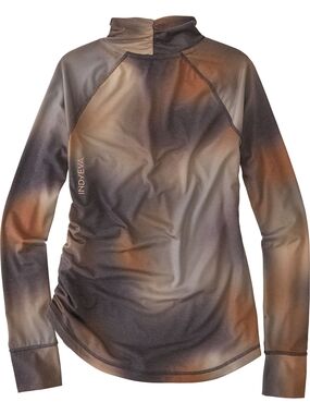 Indyeva Women's Long Sleeve Mock Neck Tee in Brown Multi